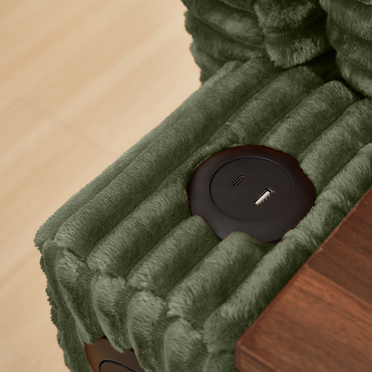 Fluffy Corduroy Storage Armrest Sofa,Single Versatile Seat With Ottoman,Cup Holder,Bluetooth Speaker,Usb Ports,180 Rotating Table Board,For Living Room,Bedroom And Apartment