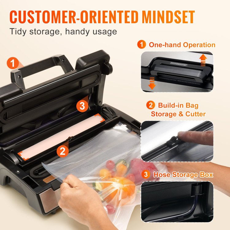 Vacuum Sealer Machine, 90Kpa 130W Powerful Dual Pump And Dual Sealing, Dry And Moist Food Storage, Automatic And Manual Air Sealing System With Built In Cutter, With Seal Bag And External Hose