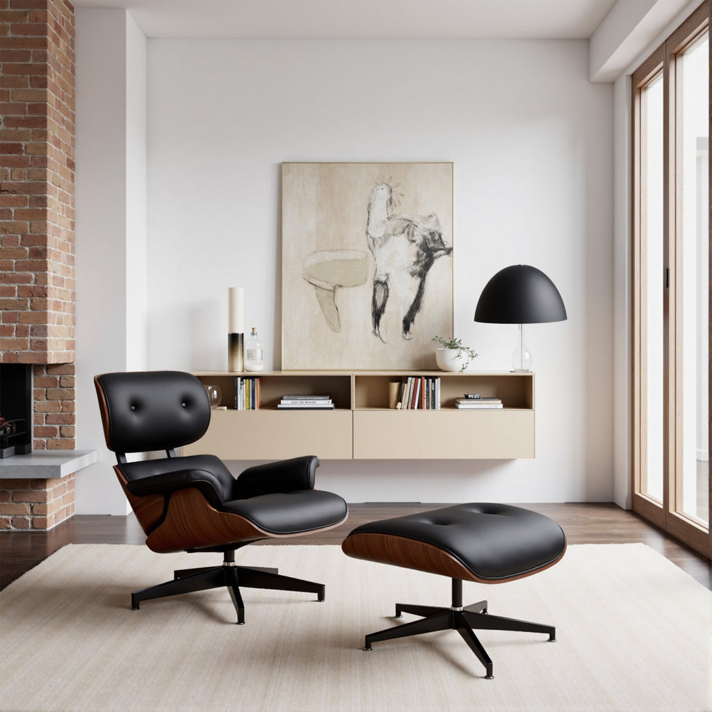 Genuine Leather Recliner Chair With Ottomanchairs, For Living Room, With Heavy Duty Base Leather, Black