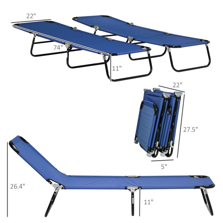 Outsunny 2 Piece Folding Chaise Lounge Pool Chairs, Outdoor Sun Tanning Chairs With 5 Level Reclining Back, Steel Frame For Beach, Yard, Patio, Blue
