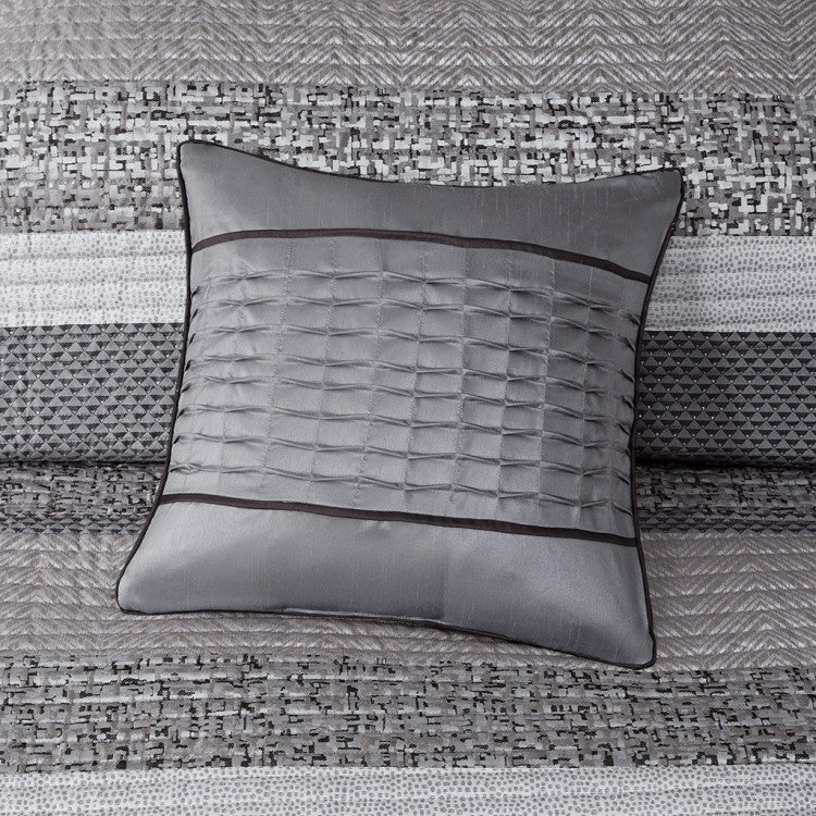 6 Piece Reversible Jacquard Quilt Set With Throw Pillows Grey Taupe Full Queen