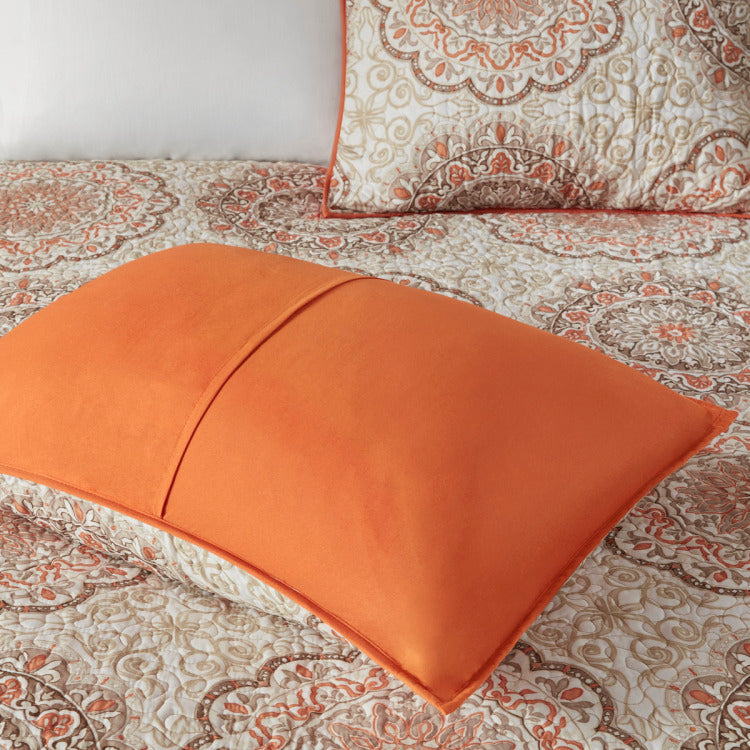 6 Piece Reversible Quilt Set With Throw Pillows Orange Full Queen