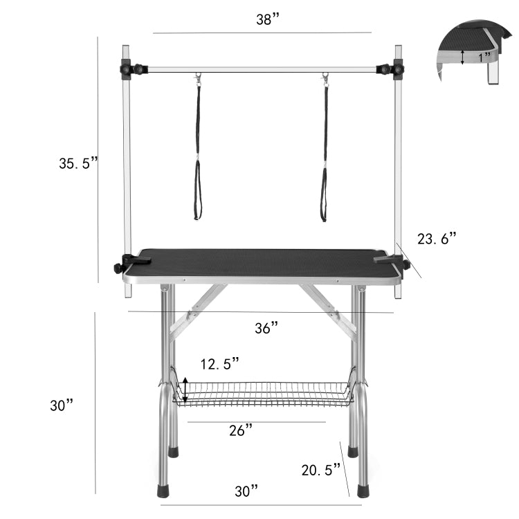 36" Professional Dog Pet Grooming Table Adjustable Heavy Duty Portable W Arm & Noose & Mesh Tray