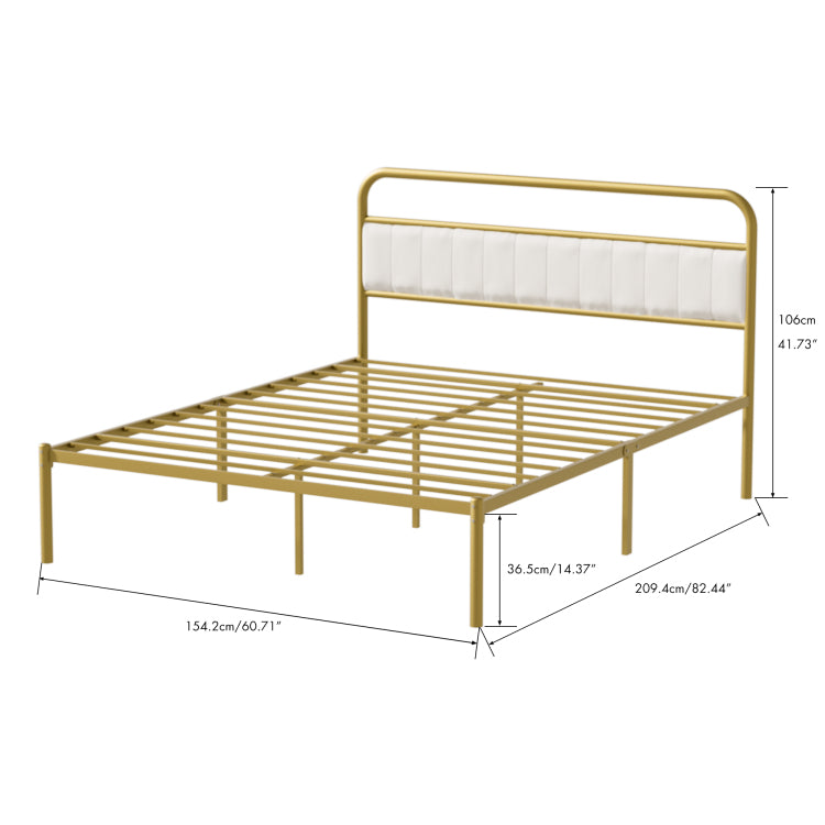 Queen Size Metal Steel Platform Bed Frame With Durable Upholstered Headboard Cushion Iron & Wood Adjustable For Hotels Villas