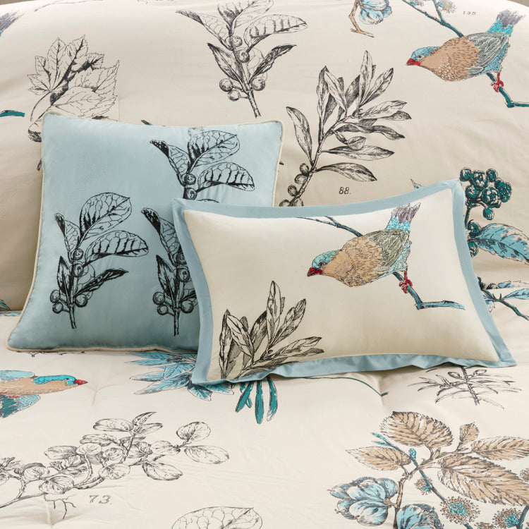 7 Piece Printed Cotton Twill Comforter Set Khaki Queen