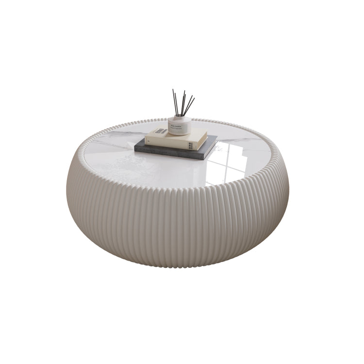 Light Sintered Stone Top Drum Shape Leather Coffee Modern Sofa Table For Living Room Furniture Each Tabletop Has A Unique Grey Pattern