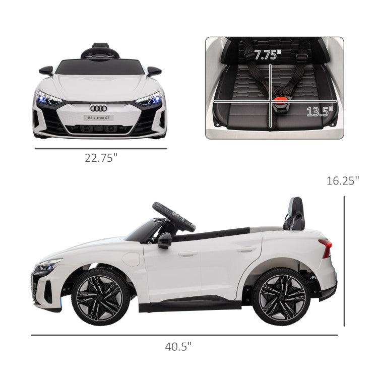 Aosom Kids Ride On Car, 12V Licensed Audi Rs E Tron Gt 3.1 Mph Electric Car For Kids, Ride On Toy For Boys And Girls With Remote Control, 4 Wheels With Suspension, Horn, Music, Lights, White
