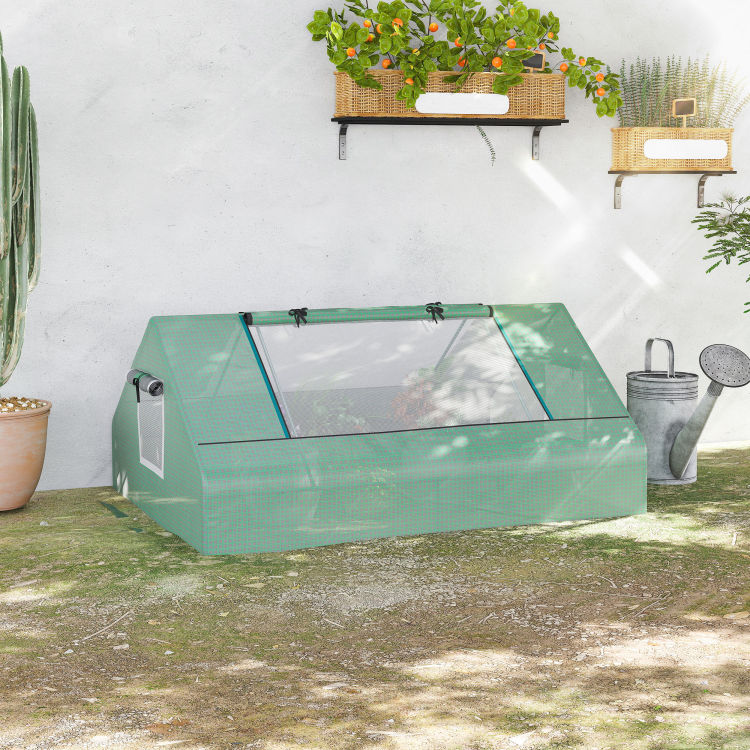 Outsunny 71" X 55" X 32" Mini Tunnel Greenhouse, Garden Planting Shed, Outdoor Flower Planter Warm House With Zipper Windows And Door, Green