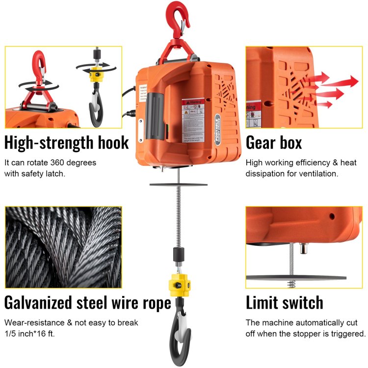 3 In 1 Electric Hoist Winch, 1100Lbs Portable Electric Winch, 1500W 110V Power Winch Crane, 25Ft Lifting Height, W Wire And Wireless Remote Control, Overload Protection For Lifting Towing