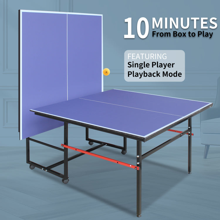 8Ft Mid Size Table Tennis Table Foldable & Portable Ping Pong Table Set For Indoor Games With Net, 2 Table Tennis Paddles And 3 Balls