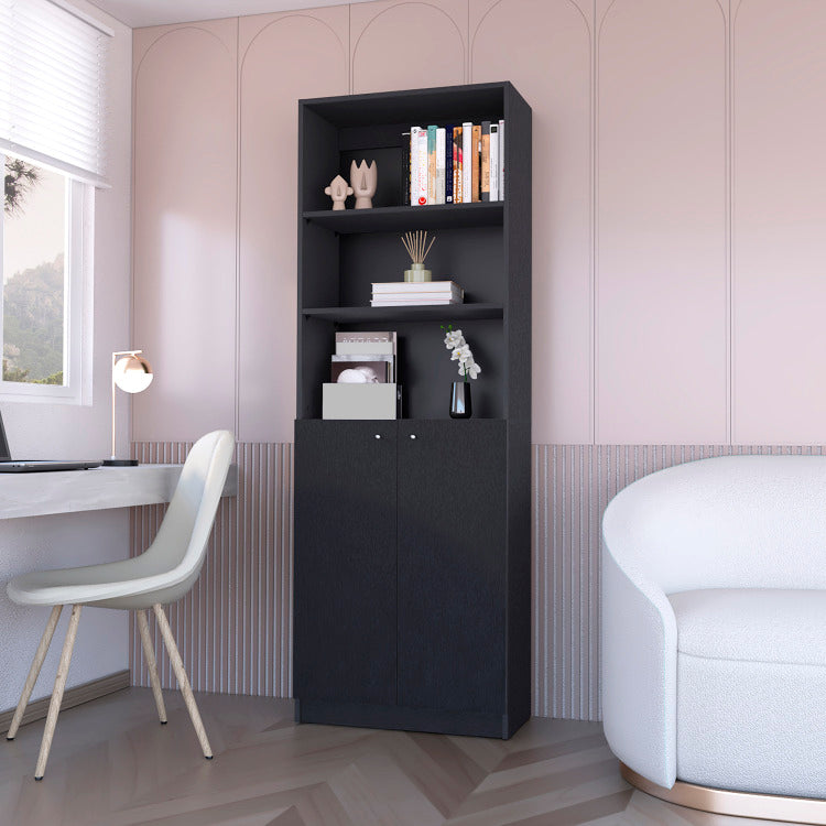 Sutton 2 Door Bookcase, Storage With Multi Level Shelves And Double Door Design
