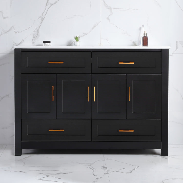 48" Black Bathroom Vanity With Ceramic Sink Combo, Abundant Storage Cabinet 4 Soft Close Doors And 4 Drawers