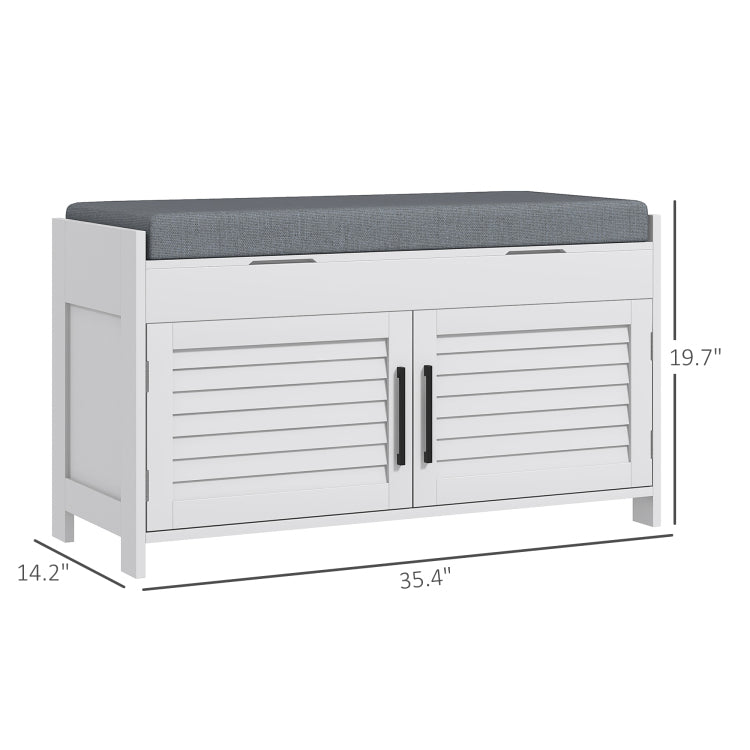 Homcom Shoe Bench, Entryway Bench With Shoe Storage, Cushion, Hidden Compartments, Adjustable Shelves And Shutter Doors, 35.4" Shoe Organizer For Entryway, Hallway, Holds Up To 352 Lbs., White
