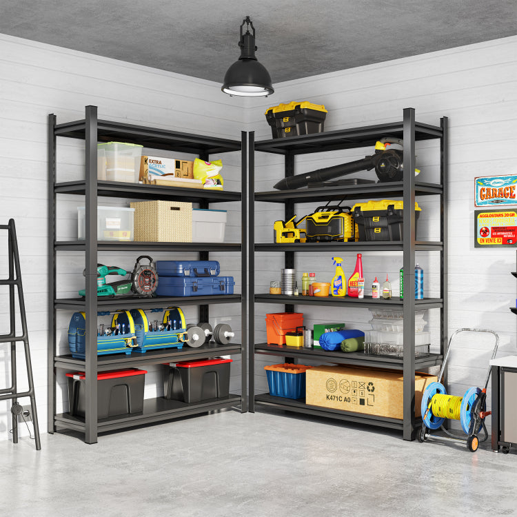 Garage Storage Rack, 6 Story Metal Shelves, Adjustable Partition Storage Unit, Supermarket, Home, Garage, Basement Storage Rack, Black, Requires Assembly