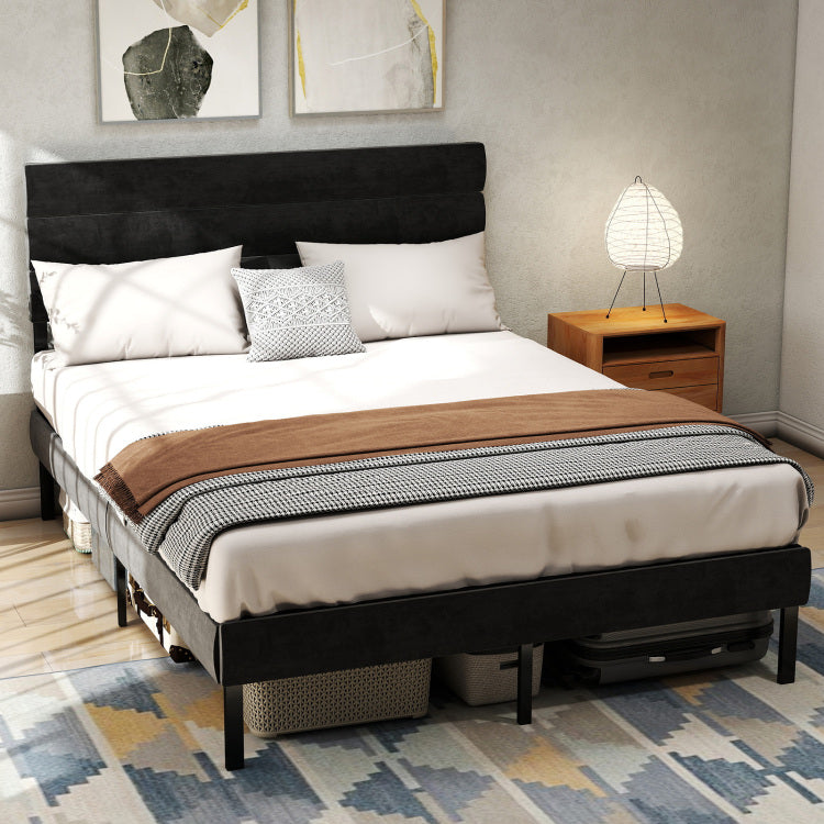 Queen Size Upholstered Platform Bed Frame With Headboard, No Box Spring Needed, 14'' Underbed Storage