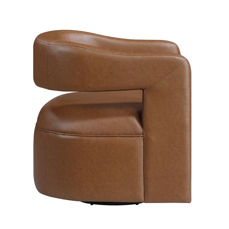 Modern Accent Chair 1Pc Faux Leather Upholstery Metal Swivel Base Contemporary Living Room Furniture Luxurious Comfort Barrel Back