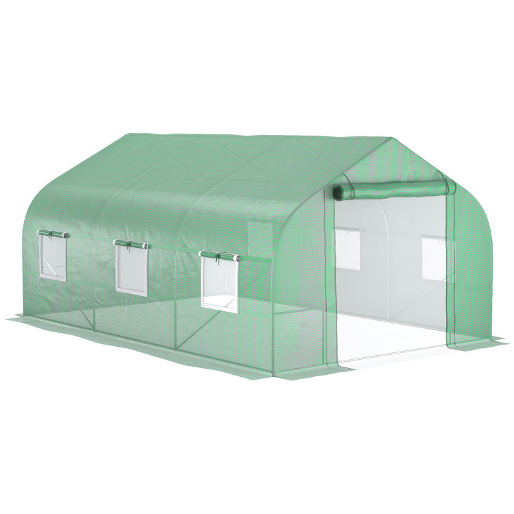 Outsunny 11.5' X 10' X 7' Walk In Greenhouse, Tunnel Green House With Zippered Mesh Door And 6 Mesh Windows, Gardening Plant Hot House With Galvanized Steel Frame, Green