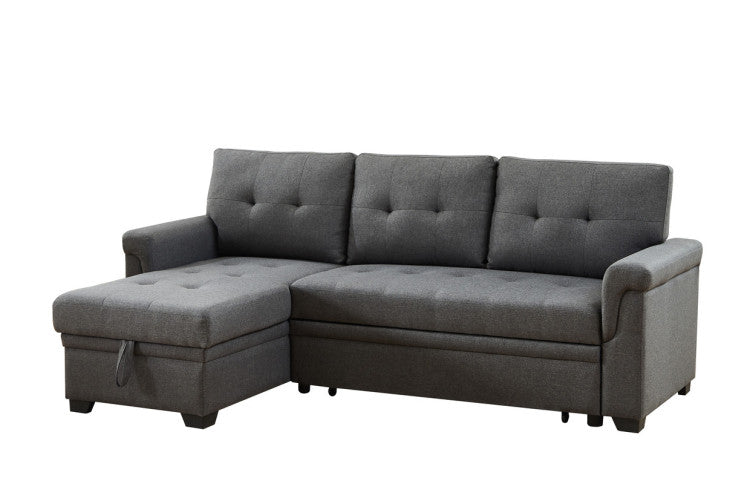 Jardin 84"W Dark Gray Linen Reversible Sleeper Sectional Sofa With Storage Chaise