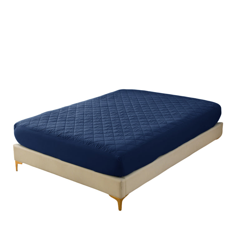 Diamond Patterned Ultrasonic Waterproof Quilted Fitted Sheet, Navy Blue, King Size