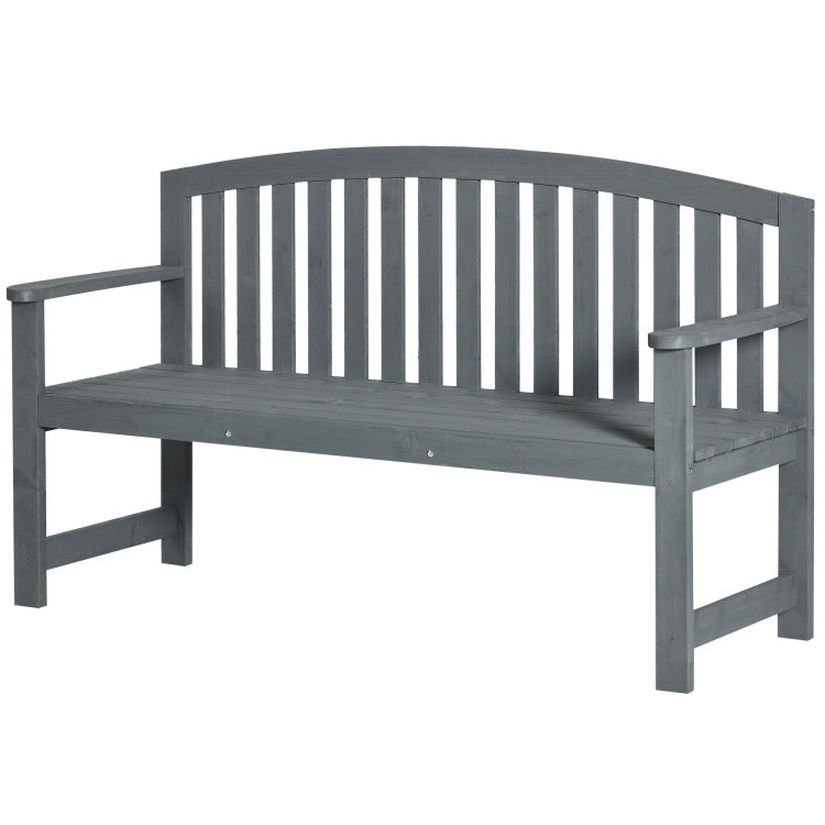 Outsunny 56" Outdoor Wood Bench, 2 Seater Garden Bench With Backrest And Armrest, Patio Bench For Patio, Porch, Poolside, Balcony, Gray