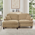 Elegant Mid Century Large Two Seater Modular L Shaped Sofa Couch With Flared Arms And Removable Ruffles Pleats Skirts And Spindle Legs, Comfy Chenille Loveseat Sofa With Movable Ottoman,Light Coffee