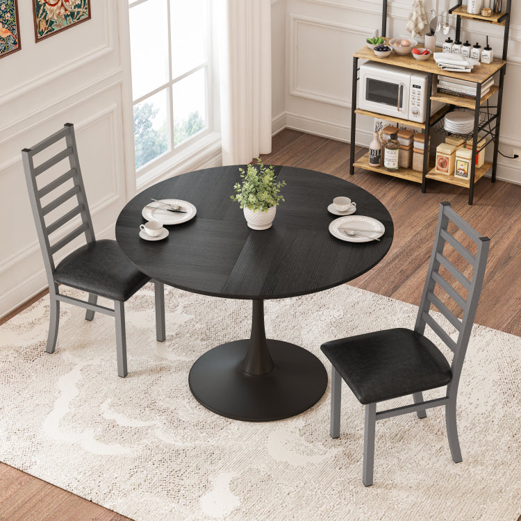Metal Dining Chairs Set Of 2, Steel Legs And Pu Leather Seats, High Back Armless Dining Chairs, For Kitchen, Living Room, Grey
