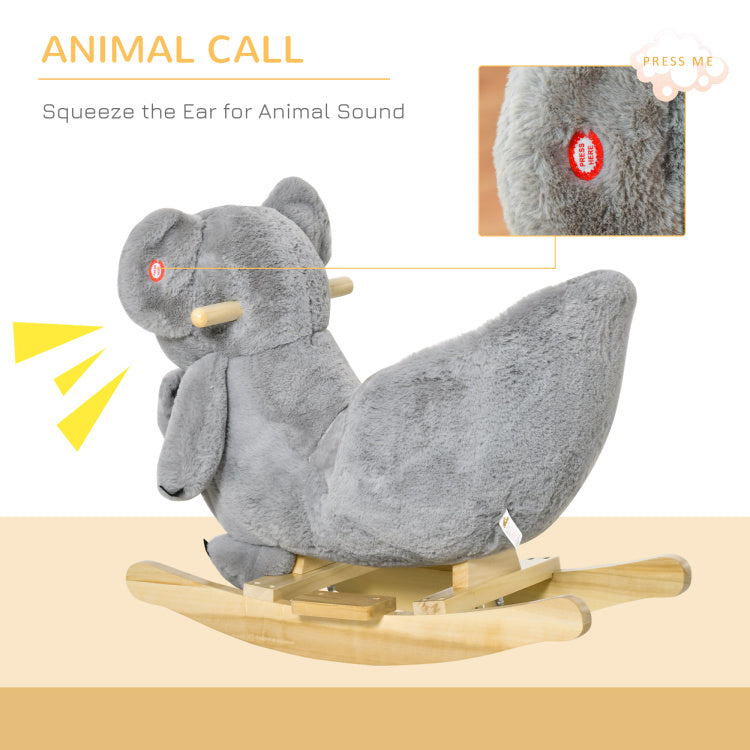 Qaba Kids Ride On Rocking Horse, Koala Shaped Rocker With Realistic Sounds For Children 18 36 Months, Gray