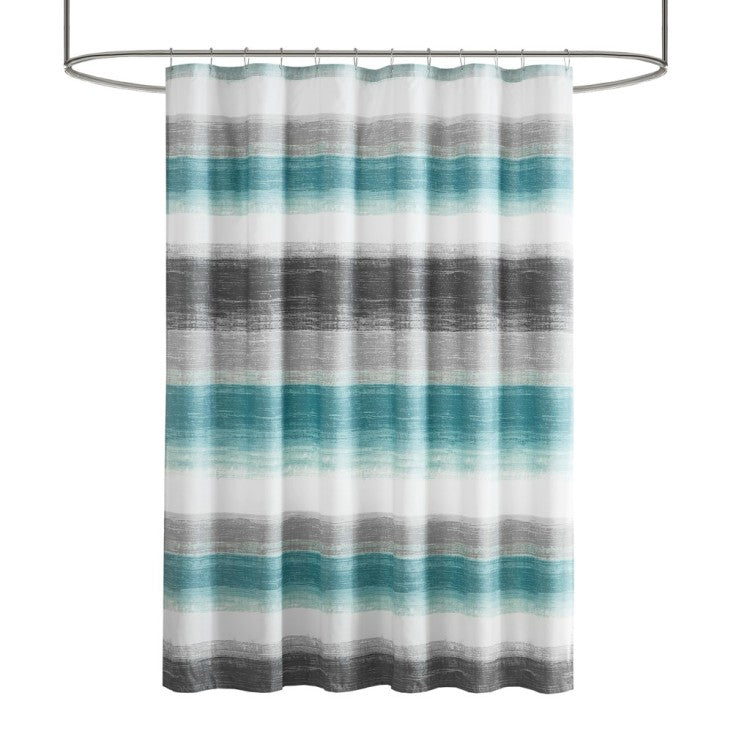 Stripe Print Shower Curtain Aqua Grey 72X72"