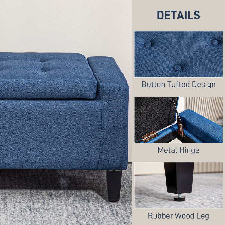 Homcom Storage Ottoman, Linen Upholstered Storage Bench With Lift Top And Button Tufted For Living Room, Dark Blue