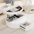 White Round Lift Coffee Table With 1 Drawer In 29.5", Marble Veneer And Wood Grain Tabletop