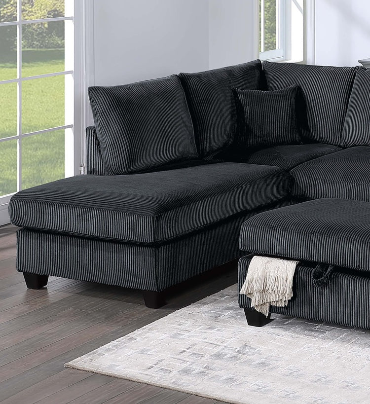 Modern Style 3Pc Sectional Set Usb Port Storage Ottoman Right Arm Chaise Left Arm Sofa Black Finish Primary Living Room