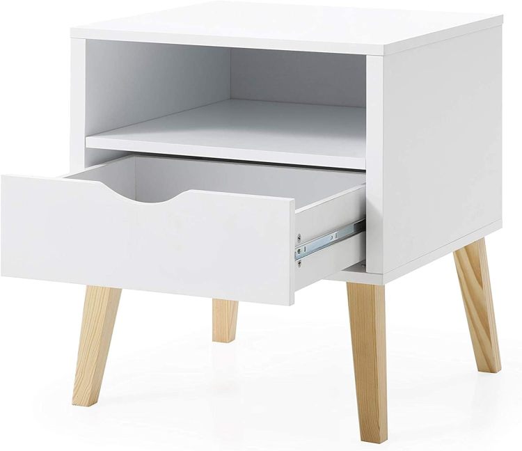 Mid Century Modern Jeff Night Stand, End Table Bed Room Accent Side Table, White