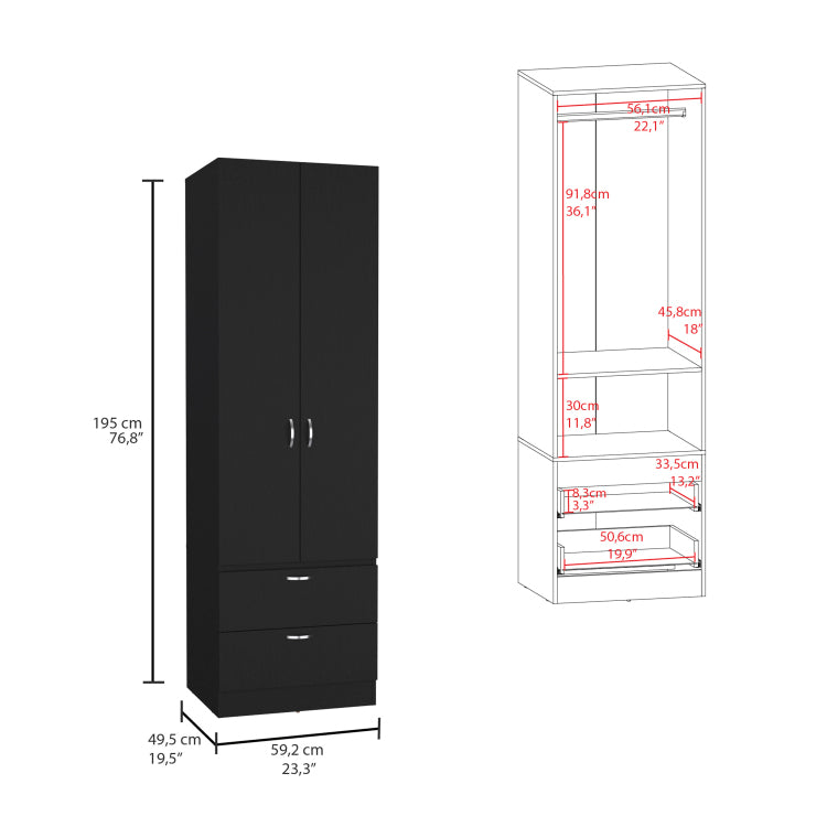 Vico 76" High Armoire Wardrove Closet With 2 Drawers, Double Door Cabinet , One Shelf And Hanging Rod, Bedroom Clothes Storage Cabinet Organizer