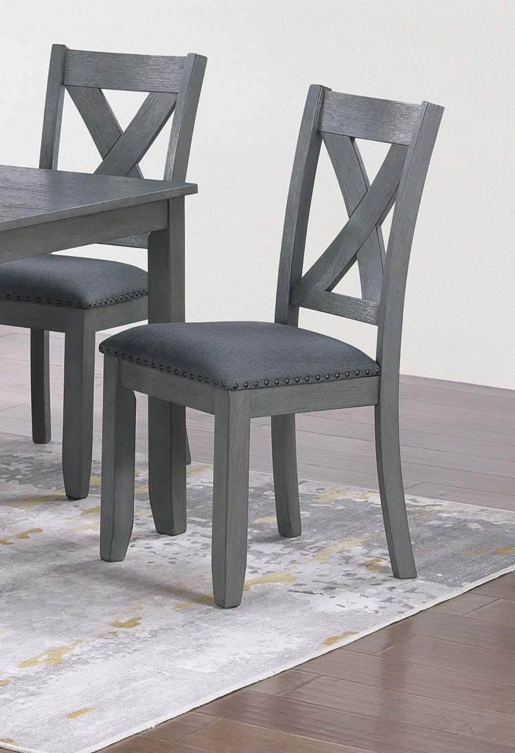 Gray Finish Dining Table 6X Chairs 7Pcs Dining Set Cushion Seat Nailhead X Cross Back Chairs Dining Room Furniture Modern Style