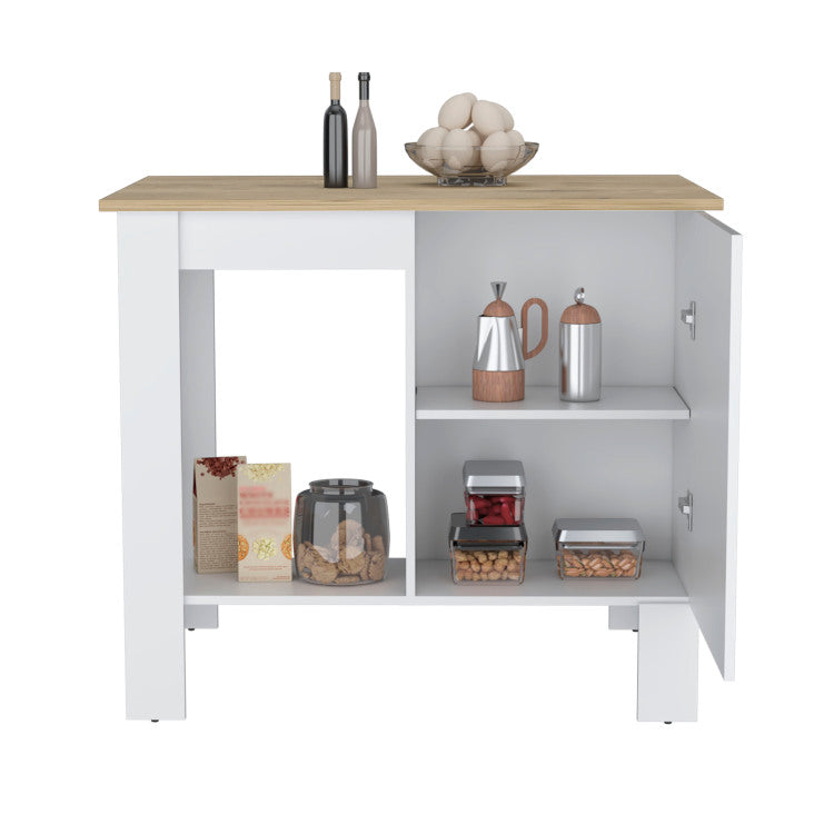 Atenea Kitchen Island, Single Door Cabinet, Shelf White Macadamia