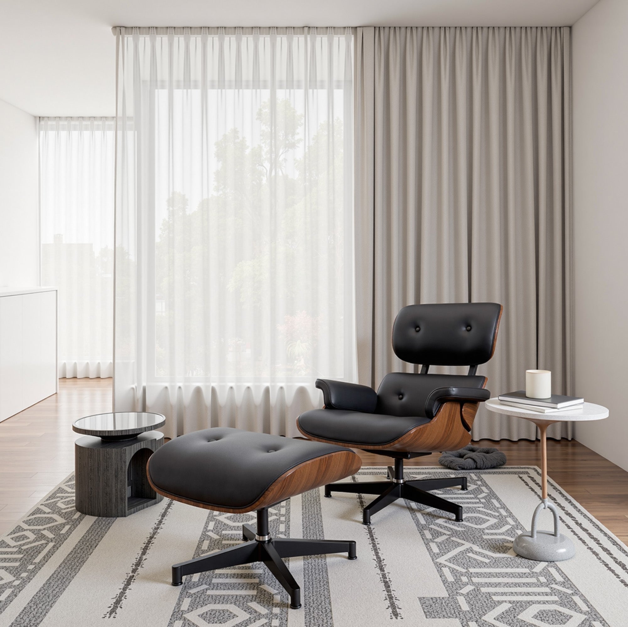 Genuine Leather Recliner Chair With Ottomanchairs, For Living Room, With Heavy Duty Base Leather, Black