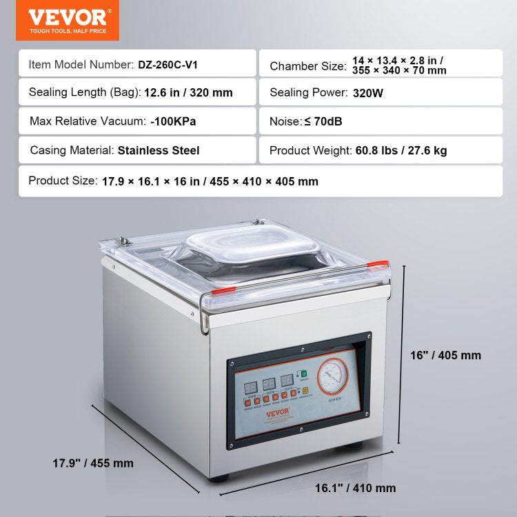 Chamber Vacuum Sealer Dz 260C Kitchen Food Chamber Vacuum Sealer, 110V Packaging Machine Sealer For Food Saver, Home, Commercial Using