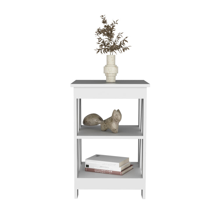 3 Tier End Table Nightstand, Side Table For Small Space, White