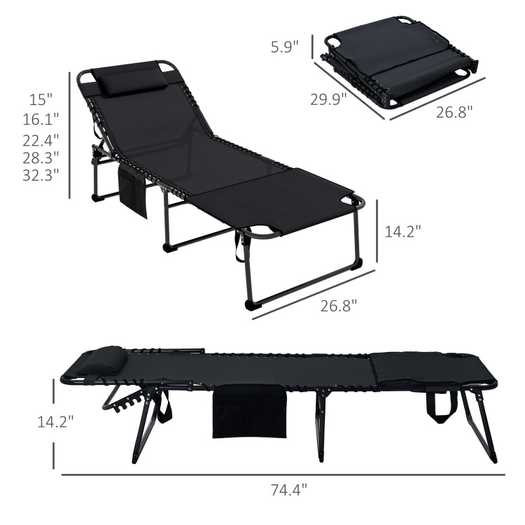 Outsunny Folding Chaise Lounge With 5 Level Reclining Back, Outdoor Tanning Chair With Reading Face Hole, Outdoor Lounge Chair With Side Pocket & Headrest For Beach, Yard, Patio, Black