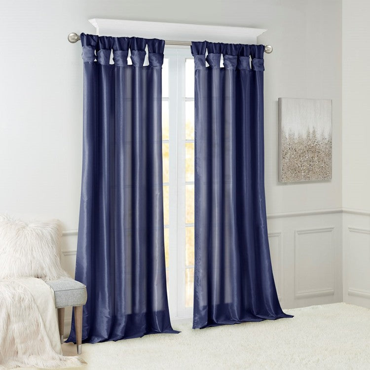 Twist Tab Lined Window Curtain Panel Navy 50X84"