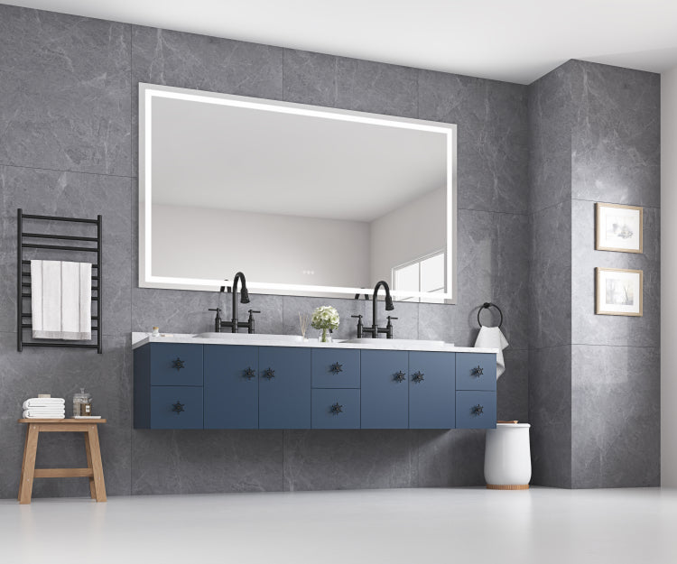 84 X 48 Inch Led Bathroom Mirror With Front And Backlight, Wall Mounted Vanity Mirror, Anti Fog, Memory, 3 Colors, Stepless Dimmable