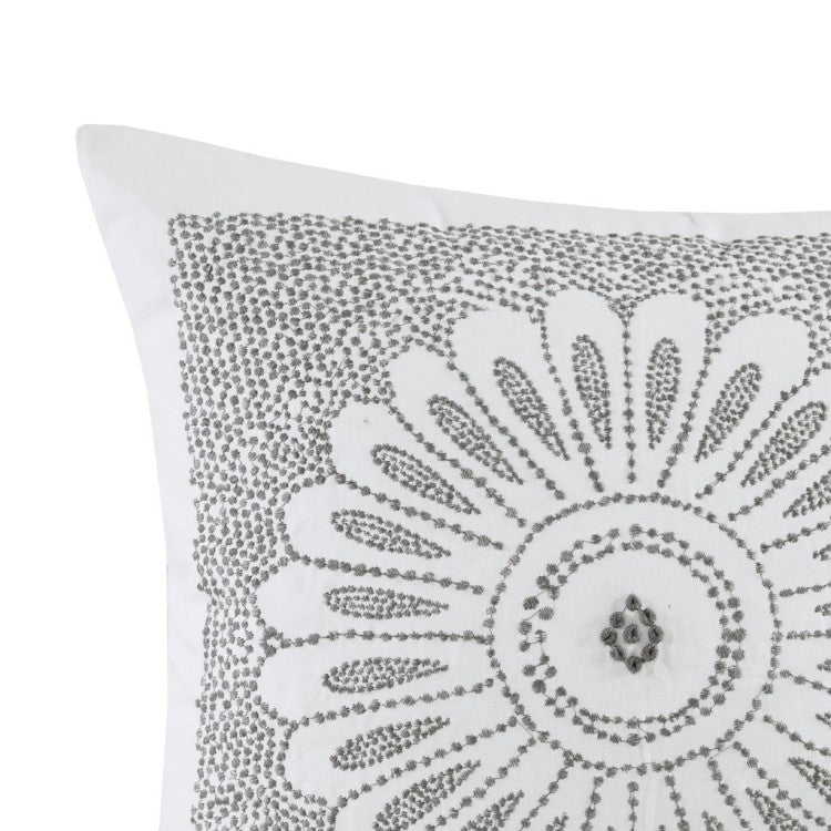 Cotton Embroidered Decorative Square Pillow Grey 20X20"