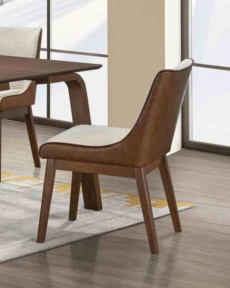 Mid Century Modern 2Pc Side Chair Padded Seat Angled Legs Curved Panel Back Walnut And Beige Finish
