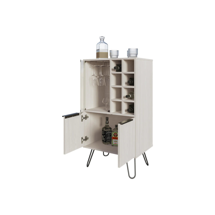 White Bar Cabinet With Glass Rack And Wine Storage