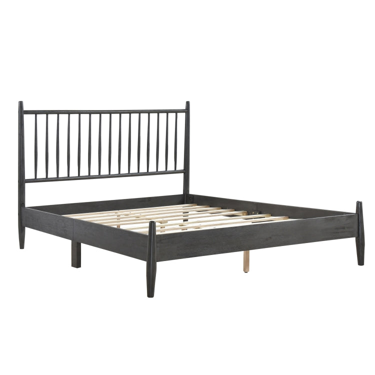 Mid Century Modern Design Queen Platform Bed 1Pc Gray Finish Wooden Bedroom Furniture Vertical Slats Headboard, Bed In A Box
