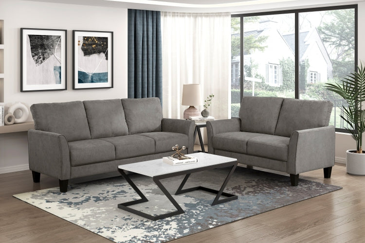 Modern Contemporary Upholstered Sofa Brown Gray Plush Seat Comfort Durable Solid Wood Living Room Furniture 3 Seater Couch 1Pc