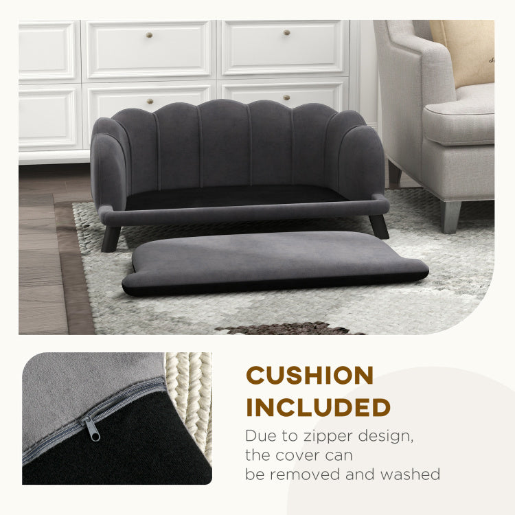 Pawhut Velvet Large Dog Couch With Foam Cushioning, Soft And Cute Dog Bed With Pearl Design, Dog Sofa For Big And Medium Dogs, Charcoal Gray