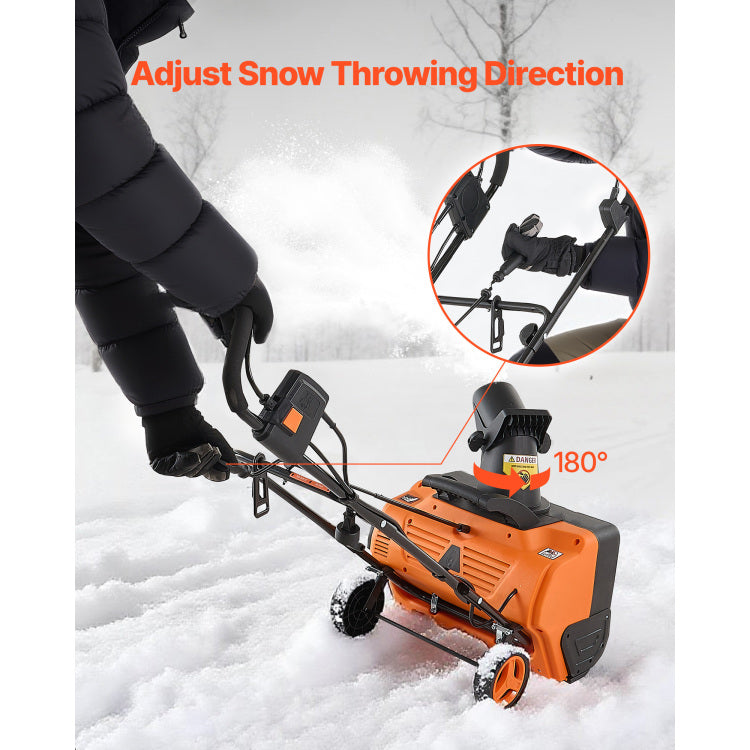 Electric Snow Blower, 20 Inch 15A Corded Snow Thrower With Dual Led Headlights & 180 Rotating Chute, 25Ft Throwing Distance, 12" Depth Clearing, Walk Behind Snowblower For Driveway Sidewalk