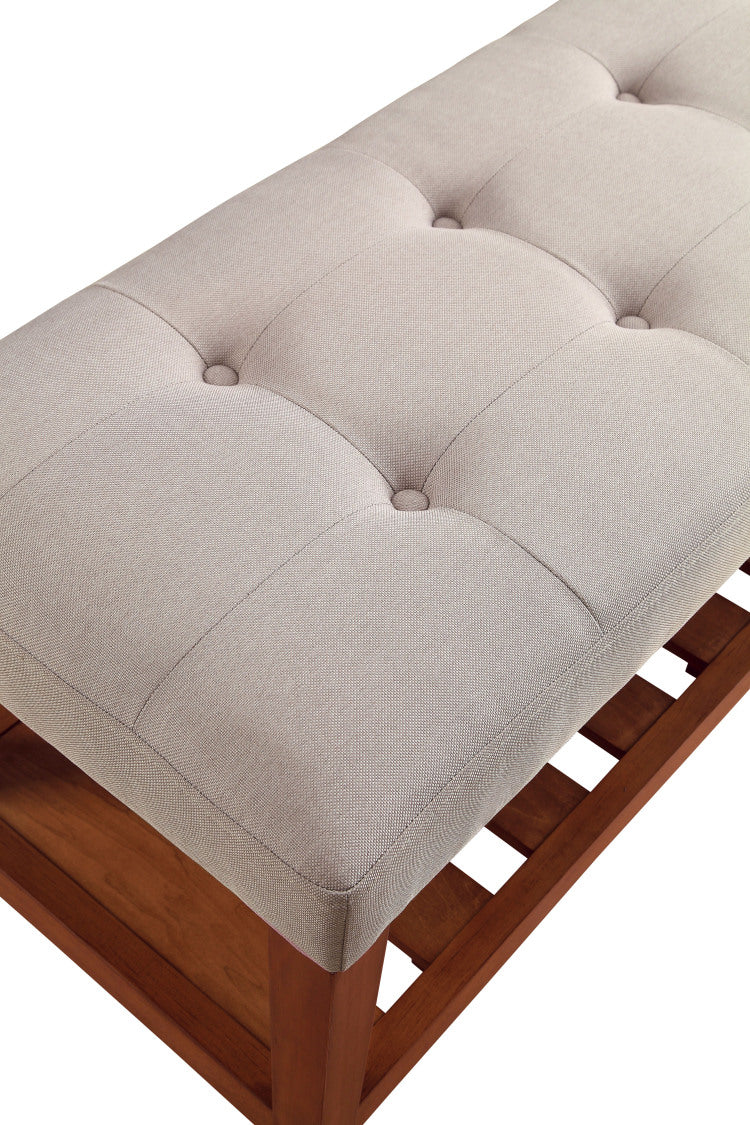 Charla Light Gray Fabric & Oak Finish Bench