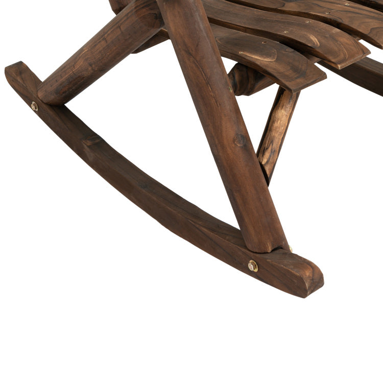 Outsunny Outdoor Wooden Rocking Chair, Single Person Adirondack Rocking Patio Chair With Rustic High Back, Slatted Seat And Backrest For Indoor, Backyard, Garden, Carbonized